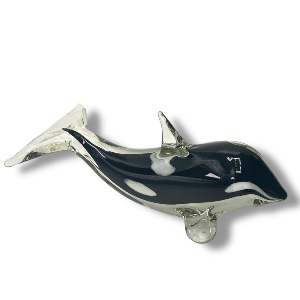 Studio Art Hand Blown Glass Vintage ORCA Killer Whale Figurine Paperweight 6"